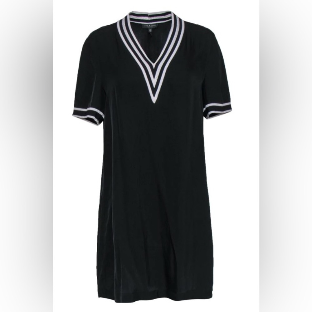 rag and bone black and white short sleeve shift dress with striped accents - Picture 3 of 8